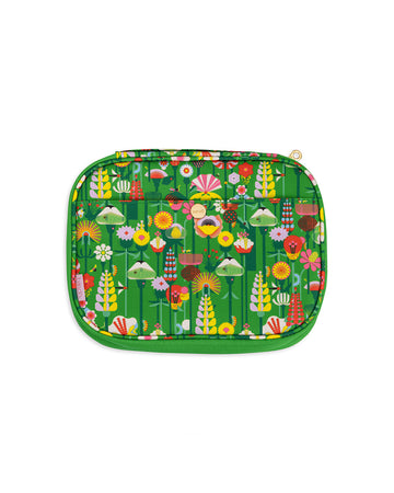 mobile tech pouch with green ground and colorful abstract flower print