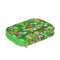 side view of mobile tech pouch with green ground and colorful abstract flower print