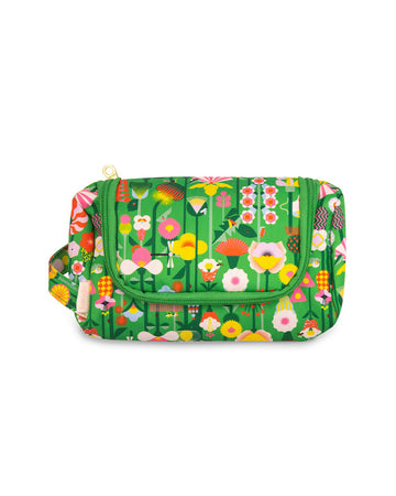 on the go pouch with green ground and abstract flower print