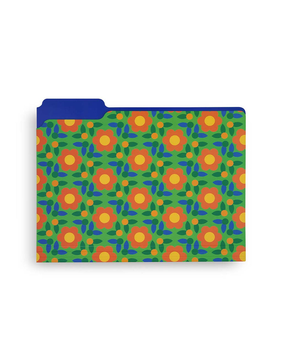 green file folder with colorful folk floral print