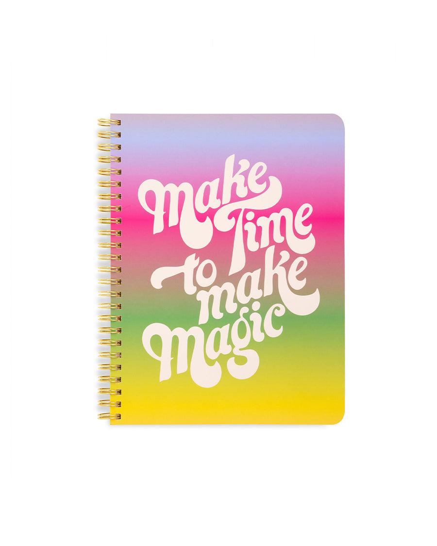 mini notebook with ombre rainbow cover and white 'make time to make magic' across the front