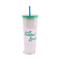 24 oz color changing tumbler with the saying 'i got smooched at the tunnel of love' across the front