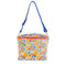 front view of cooler bag with vibrant fairgrounds print and royal blue adjustable strap
