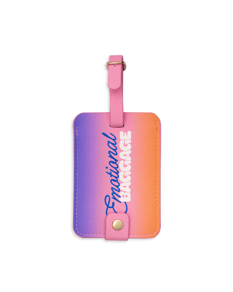 purple, pink and orange ombre 'emotional baggage' luggage tag