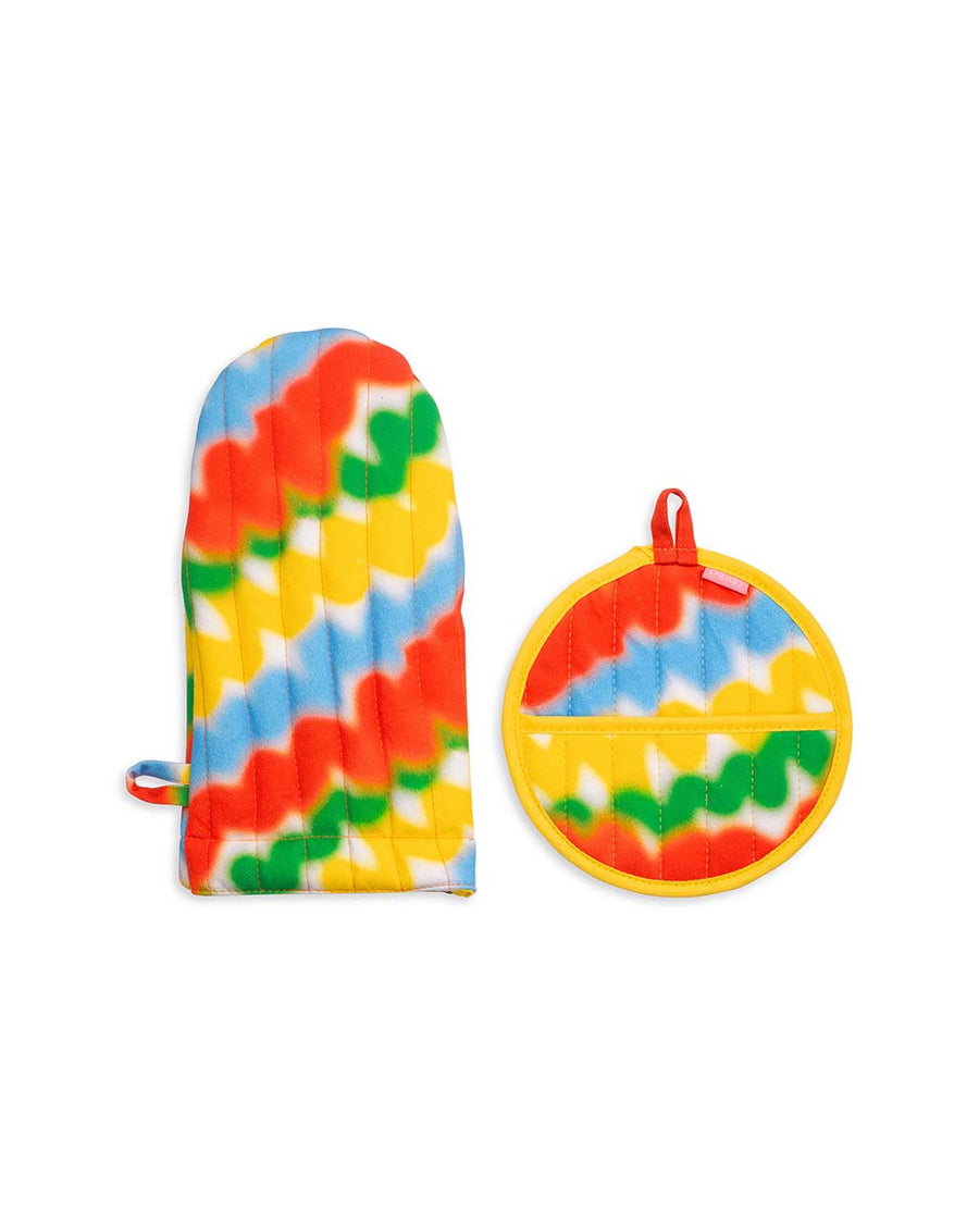 primary color squiggle oven mitt and pot holder set