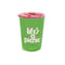 back view of green small steel tumbler with 'life's a picnic' and pink lid