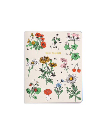 daily planner cover with cream ground and floral and mushroom botanical print