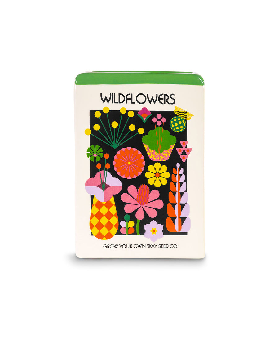 ceramic vase in the shape of wildflowers seed packet