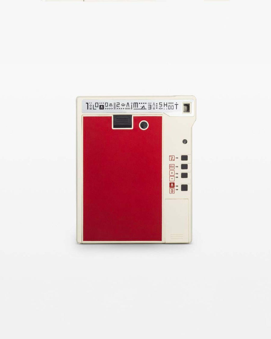 Back view of red and cream Automat camera