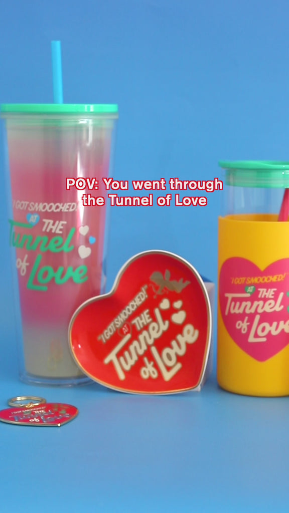 tunnel of love color changing tumbler, glass tumbler, trinket tray and keychain