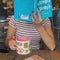 model drinking out of picture collage mug