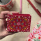 model showcasing folk floral notecard sheets and holder
