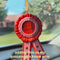 'adding this so my passengers know who they're dealing with' with the ornament hanging from a rearview mirror