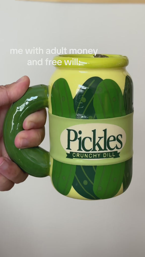model showing off pickle jar mug