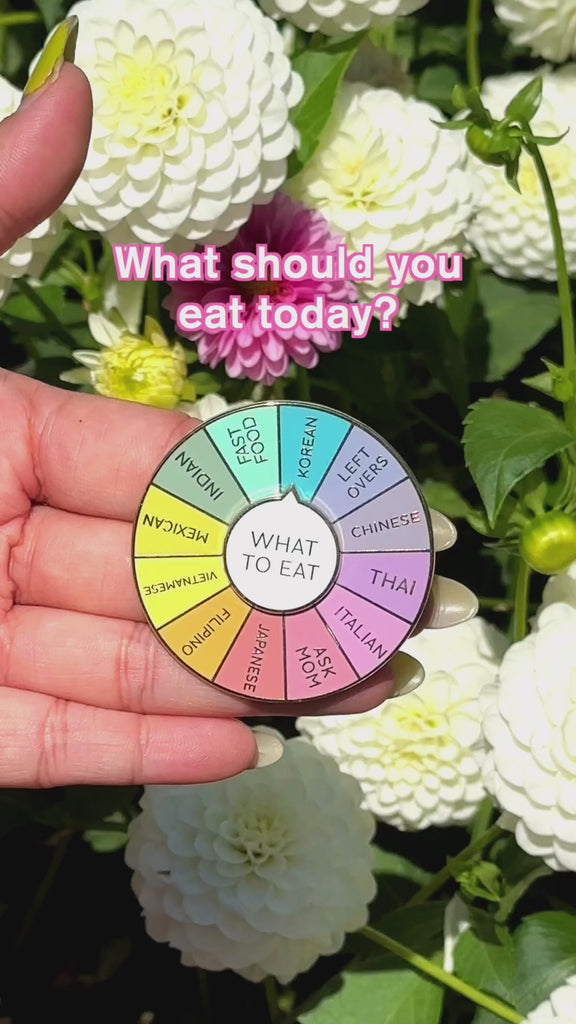 Video showing the What To Eat Enamel Pin in use