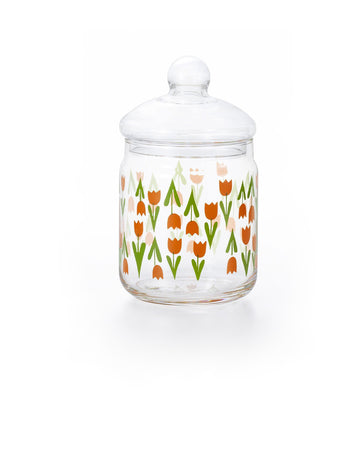 23 oz. glass candy jar with tulip print