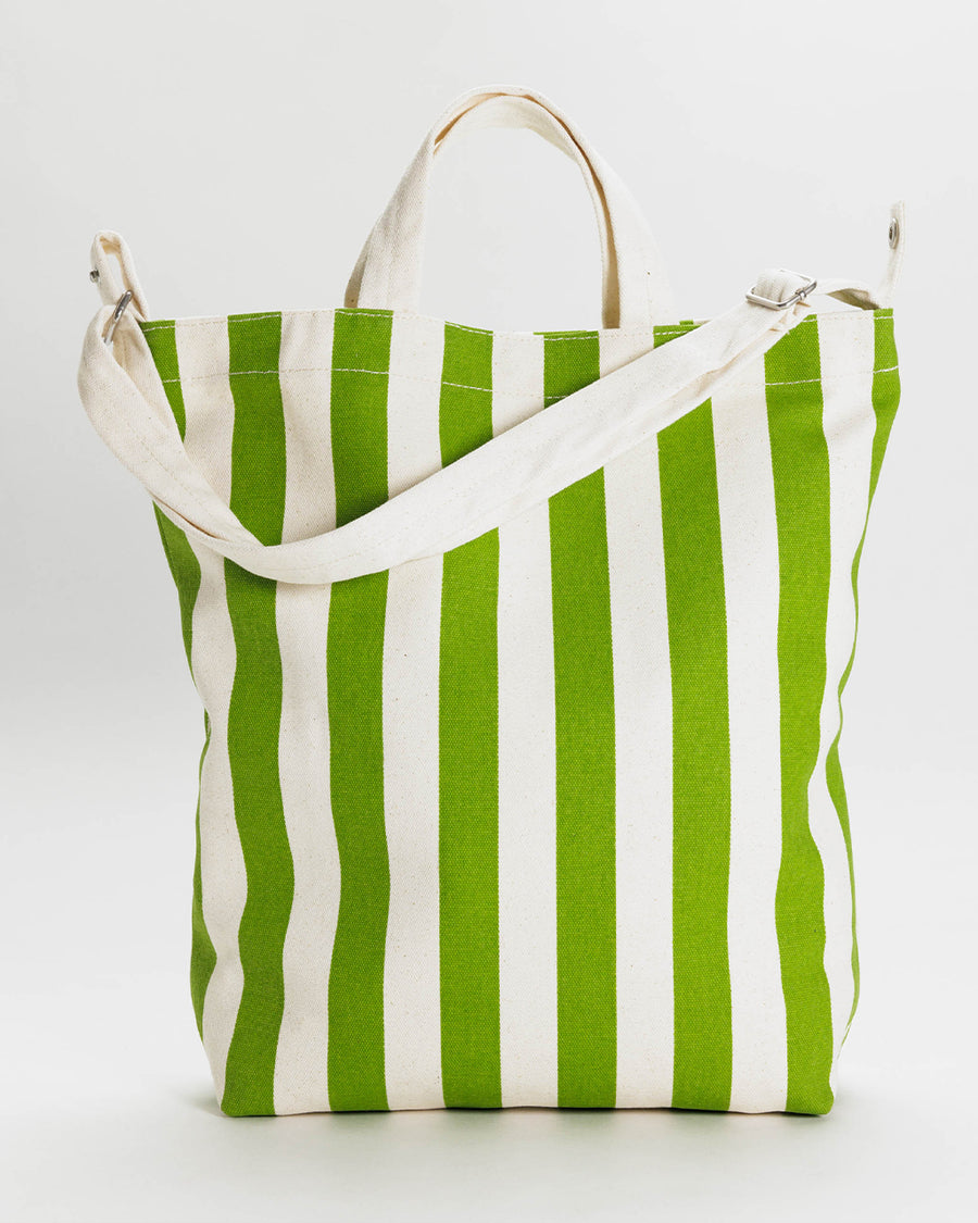 white and green vertical stripe duck bag