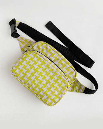 pistachio and pink pixel gingham fanny pack