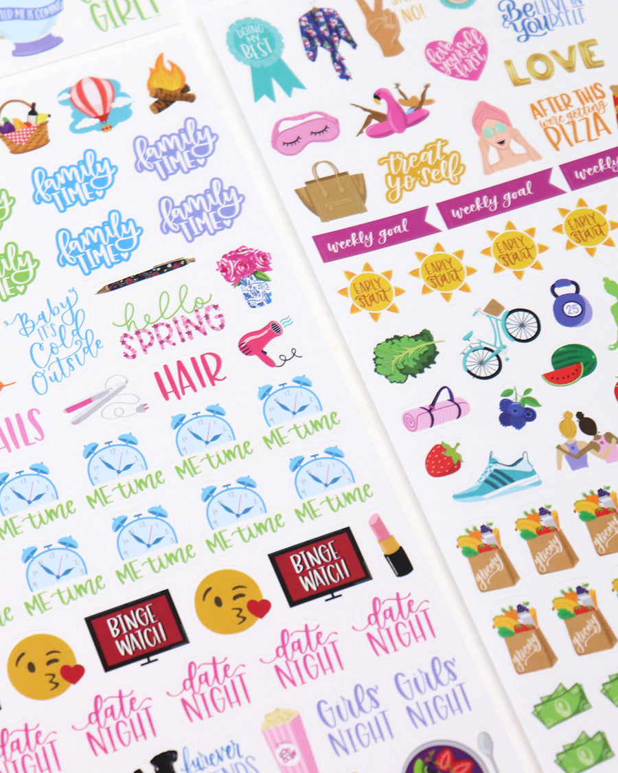 detail shot of sticker sheets made for planners