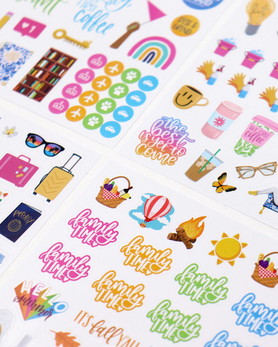 detail shot of sticker sheets made for planners