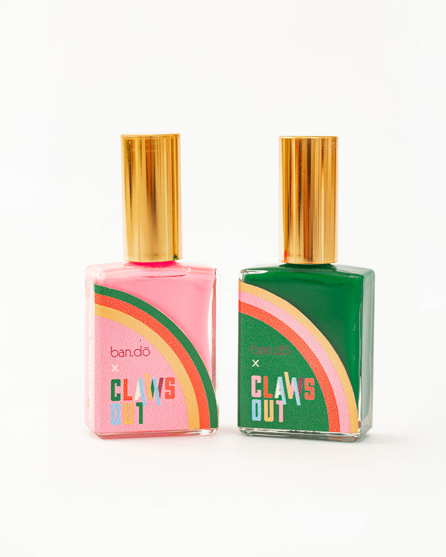 ban.do x claws out exclusive set of two nail polishes in pink and green