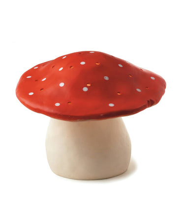 handmade and hand painted red and white mushroom lamp