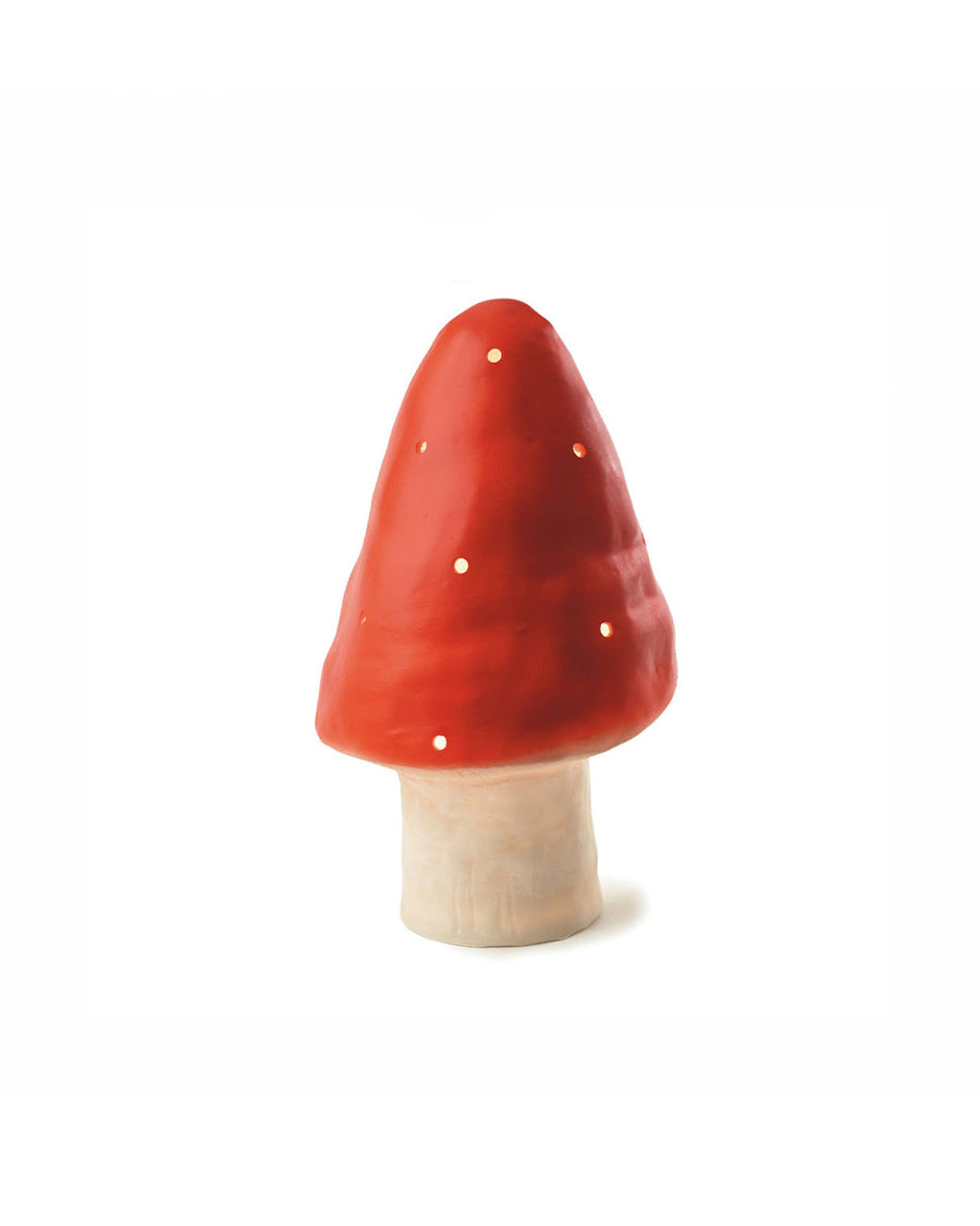 red and tan small mushroom lamp