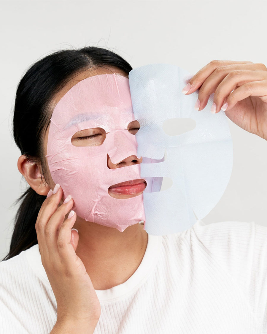 model wearing rejuvenating sheet mask