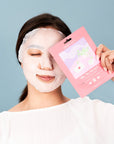 model wearing calming sheet mask