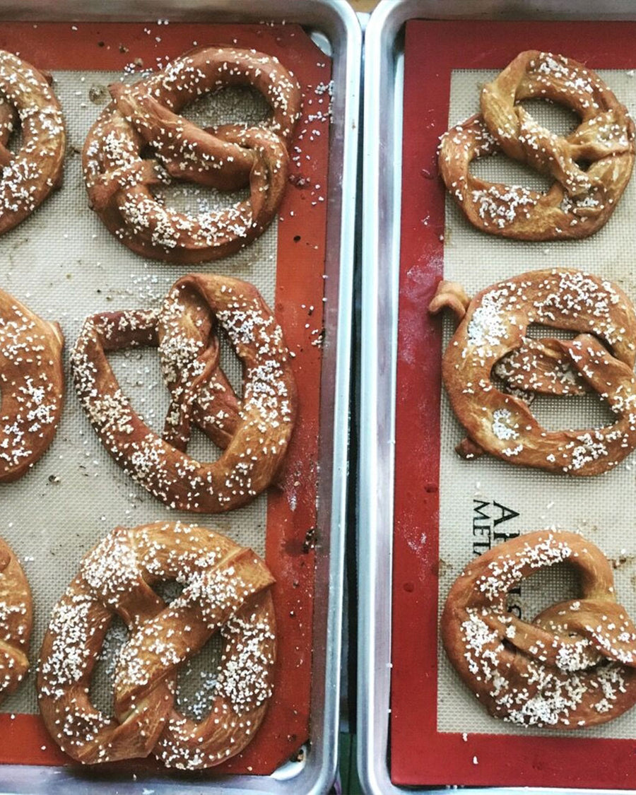 up close of baked pretzels 