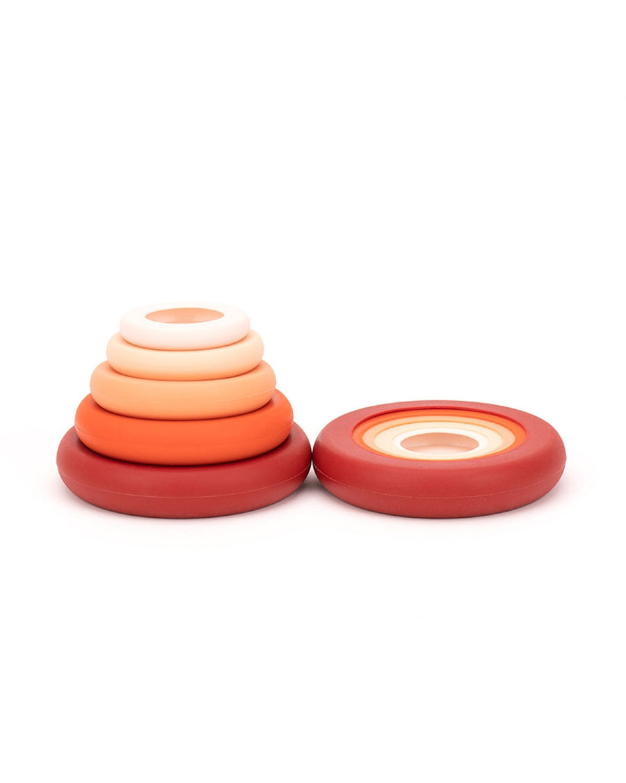 stacked set of five terracotta toned food huggers