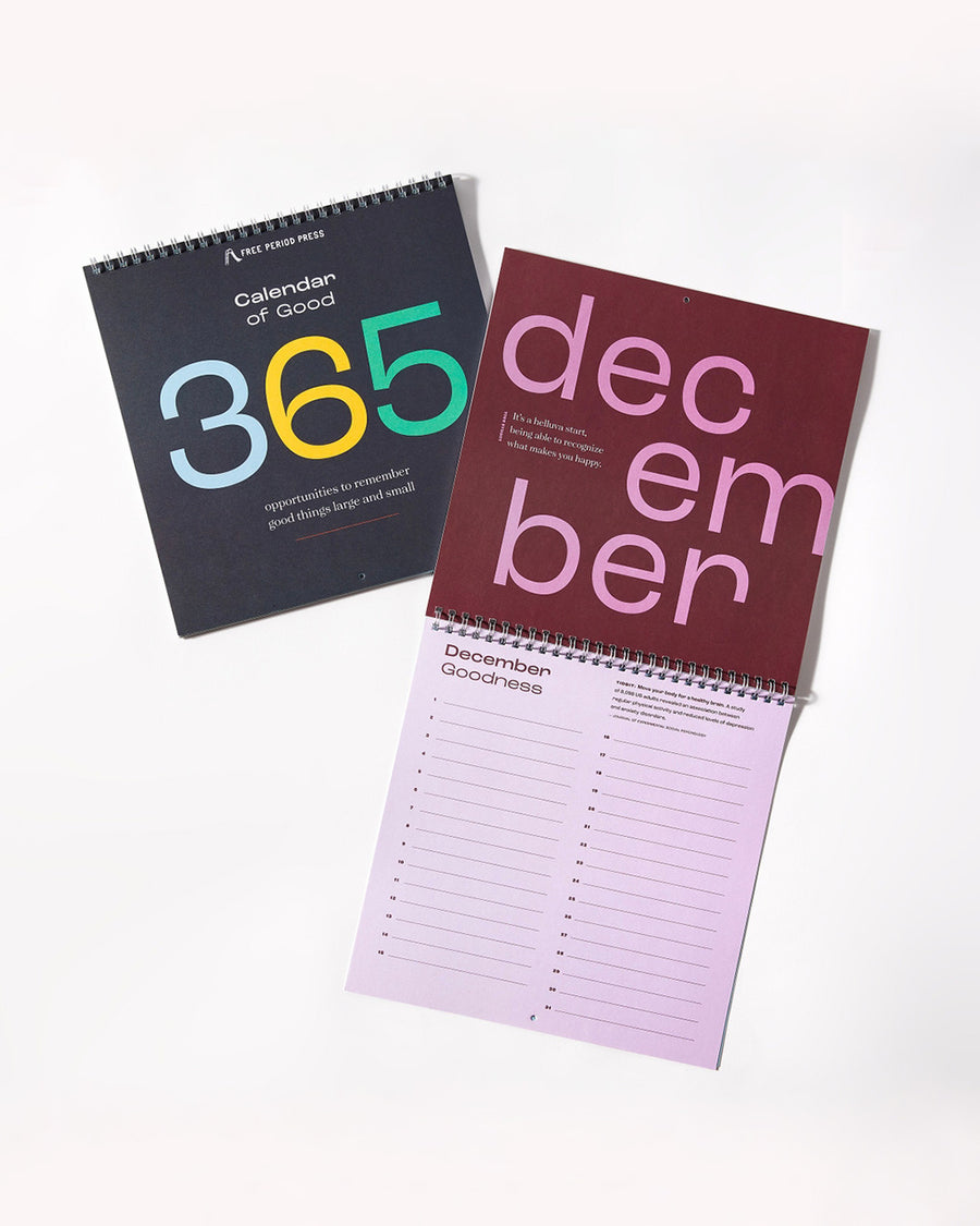 front and inside pages of calendar of good: gratitude calendar