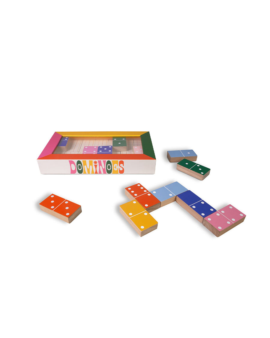 set of 28 colorful wooden dominoes 