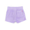 backview of purple shorts with front seam detail and pockets