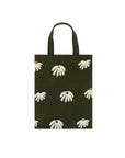 green tote bag with droopy daisy print