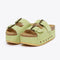 platform suede slide sandals with thick straps and metal buckle closures in pistachio green