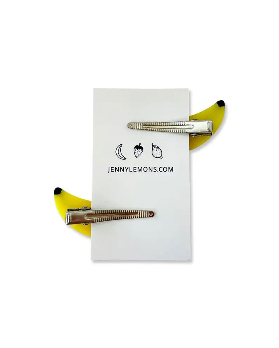 backview set of two banana shaped hair clips on package