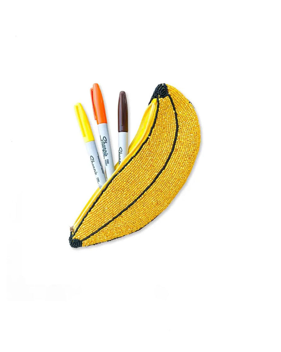 seed bead banana pencil pouch with markers coming out