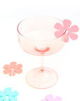 glass with pink acrylic daisy drink marker