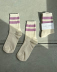 white varsity socks with azalea double stripe