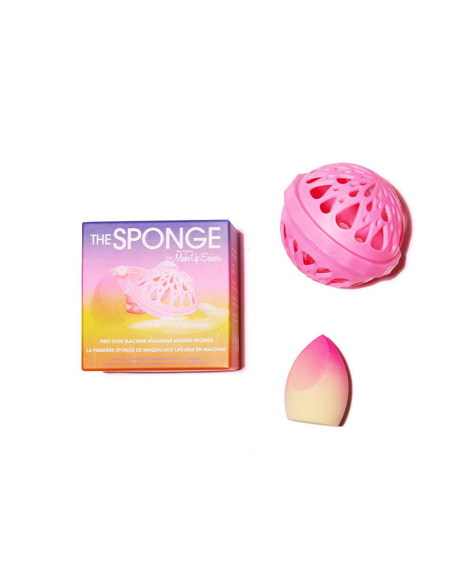 pink and lime green ombre makeup sponge and wash ball
