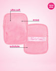 key benefits of the reusable makeup eraser cloth: ultra soft, erase, exfoliate, and new size!