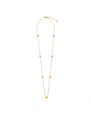 gold necklace chain with multicolor small bead heart accents