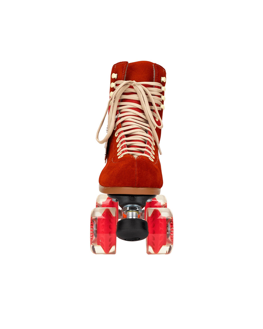 front view of moxi roller skates in poppy red