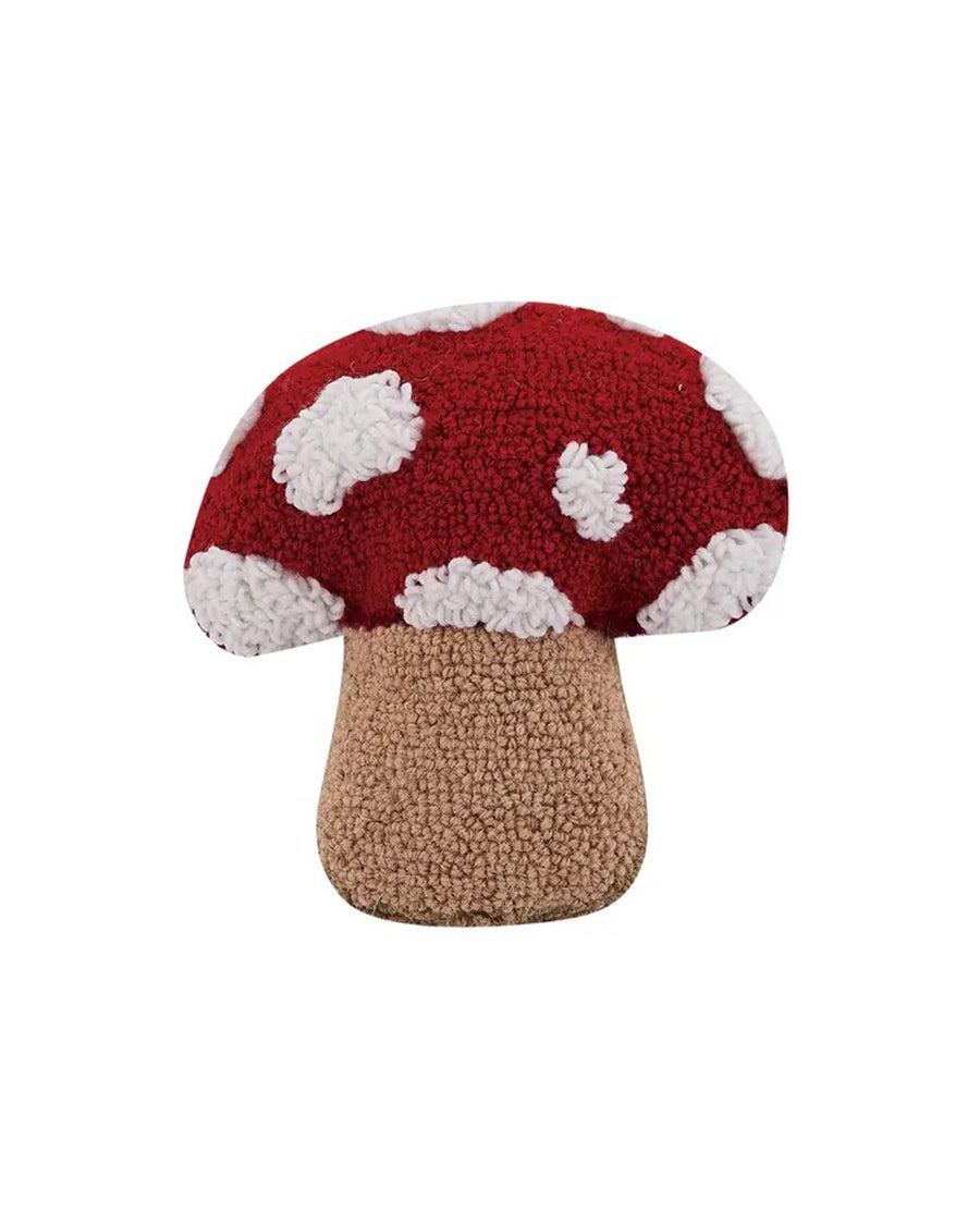 red and white mushroom shaped throw pillow