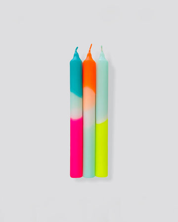 set of three multicolor taper candles