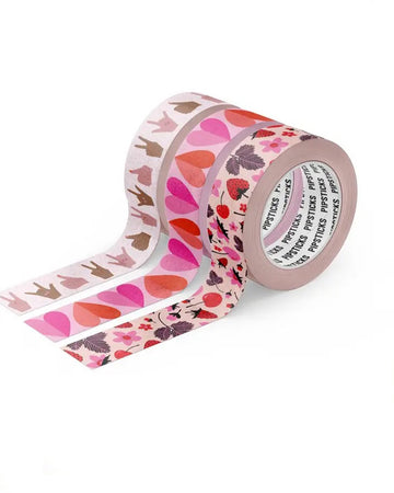set of three pretty and pink washi tape rolls