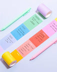 unrolled checklist sticky roll with reminders, ideas and notes on them