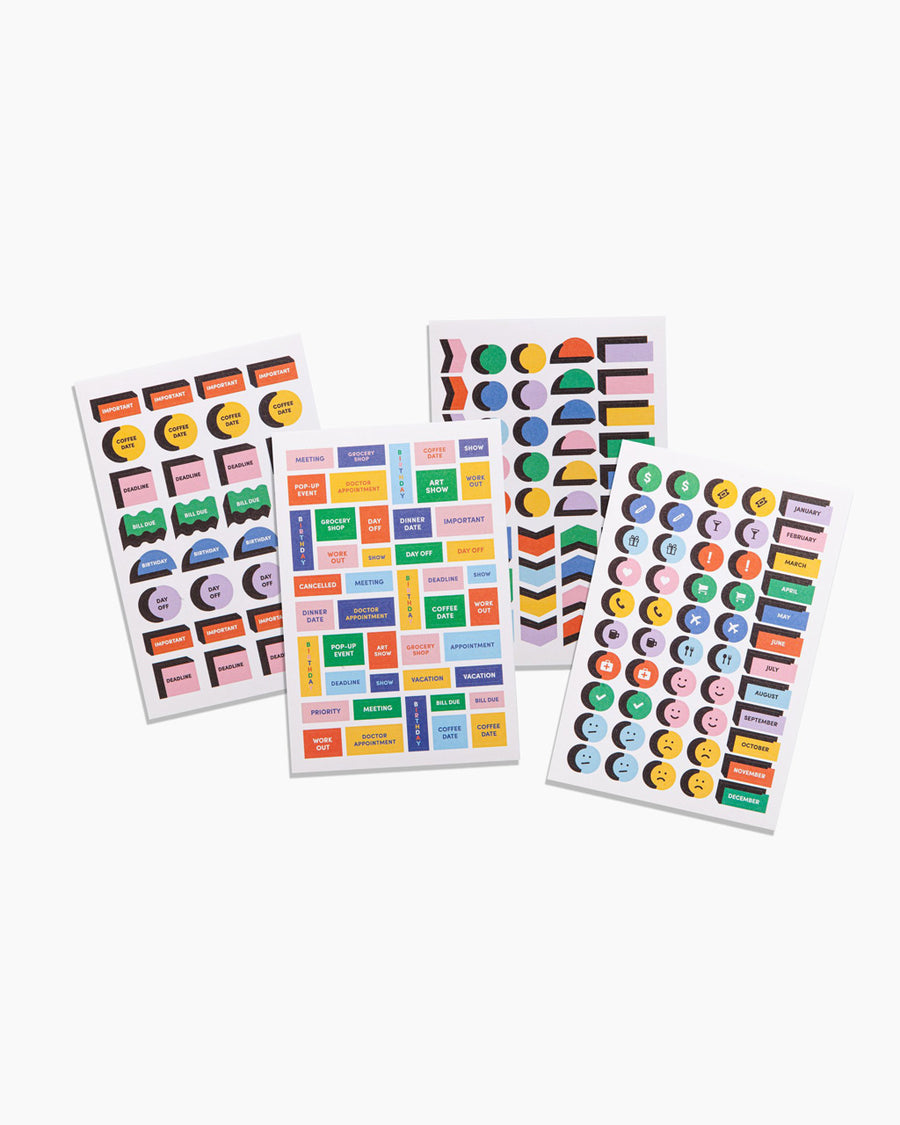 Set of 4 sticker sheets with variety of reminder style stickers