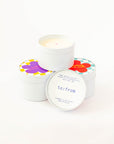 100ml natural soy wax + essential & fragrance oils. burn time-20hrs.